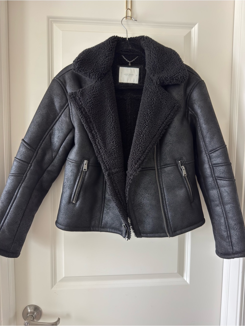 Lucky Brand Black Faux Shearling Moto Jacket